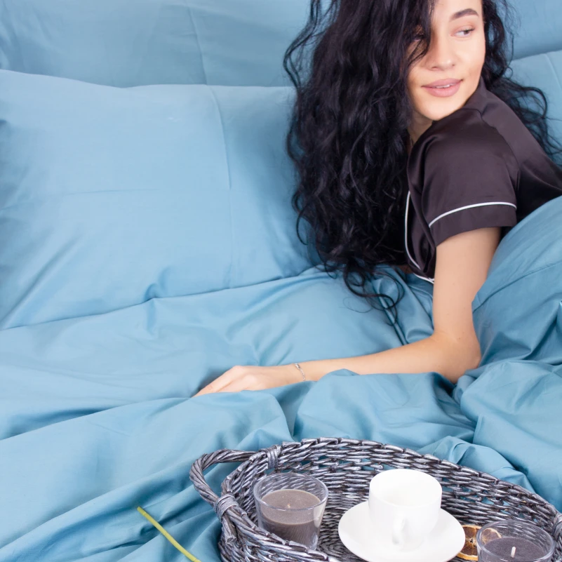 Простынь на резинке Сатин "0845 Blue Wave" высота 25 см (детские 10 см) - 9