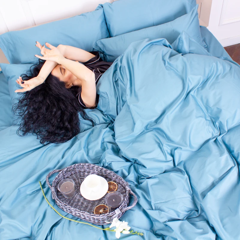 Простынь на резинке Сатин "0845 Blue Wave" высота 25 см (детские 10 см) - 10