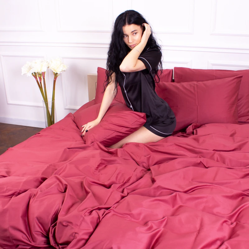 Простынь на резинке Сатин "0847 Tomato" высота 25 см (детские 10 см) - 7