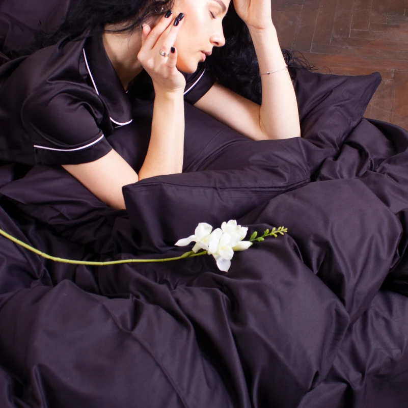 Комплект постельного белья Сатин "0848 Blue Black" - 9