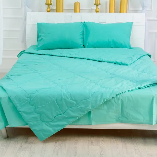 Літній постільний комплект №2513 EcoSilk 11-2208 Mint (ковдра + 2 подушки + 2 наволочки + простирадло)