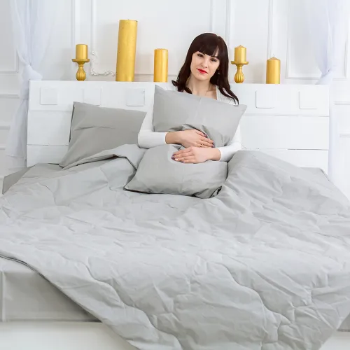 Летний постельный комплект №2631 Eco-Soft 16-5703 Light Gray (одеяло + наволочки) - 5