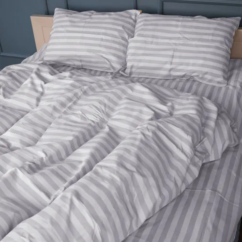 Простирадло на гумці (БЯЗЬ) 17-0600 Stripe White Gray - высота 25 см (детские 10 см) - 2