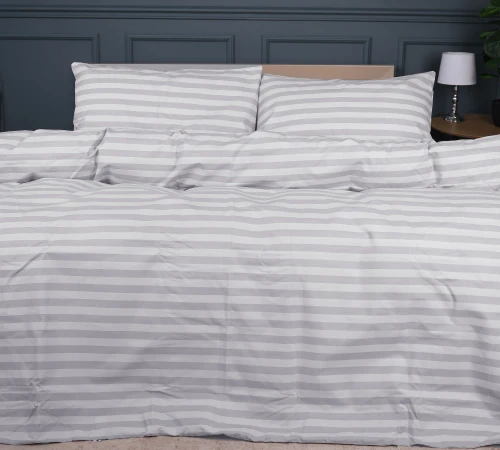 Простирадло Ranforce Elite 17-0600 Stripe White Gray на резинці висота 25 см (дитячі 10 см) - 2