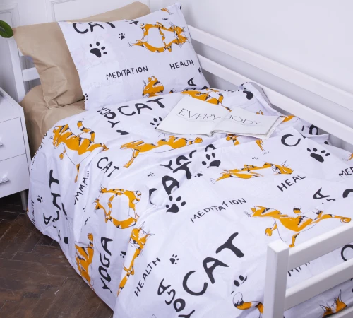 Підліткова постільна білизна Бязь Kids Time 17-0621 Yoga Cat Orange