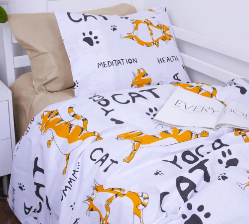 Підліткова постільна білизна Бязь Kids Time 17-0621 Yoga Cat Orange - 2