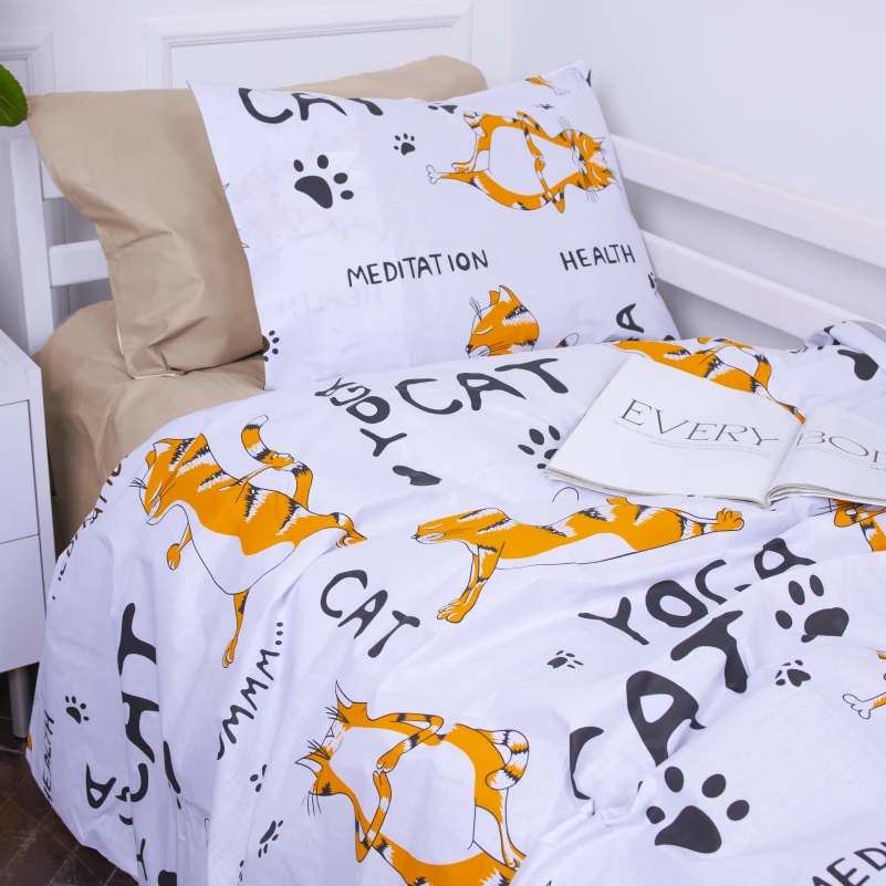 Підліткова постільна білизна Бязь Kids Time 17-0621 Yoga Cat Orange - 1
