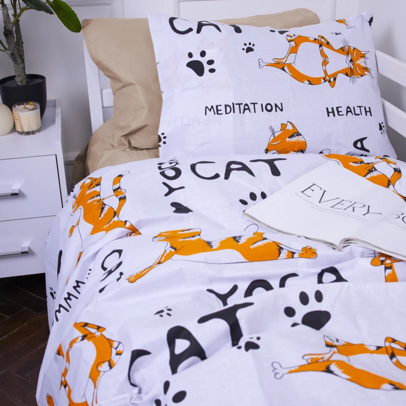 Підліткова постільна білизна Бязь Kids Time 17-0621 Yoga Cat Orange - 3