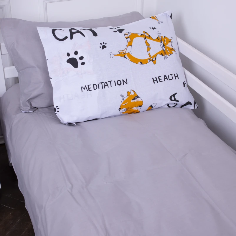 Підліткова постільна білизна Бязь Kids Time 17-0627 Yoga Cat Grey - 7