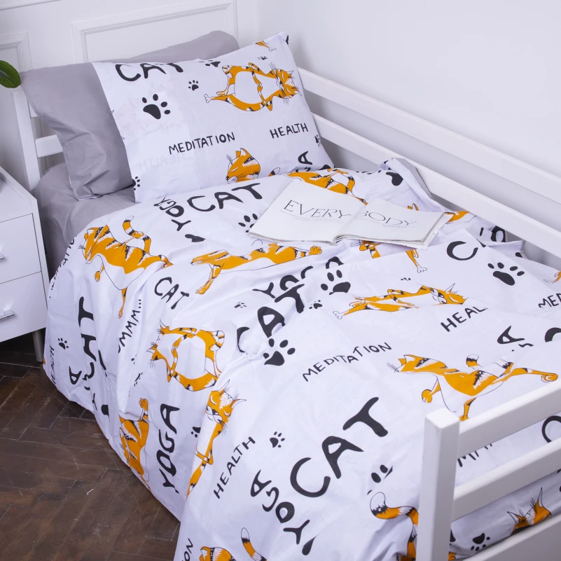 Підліткова постільна білизна Бязь Kids Time 17-0627 Yoga Cat Grey
