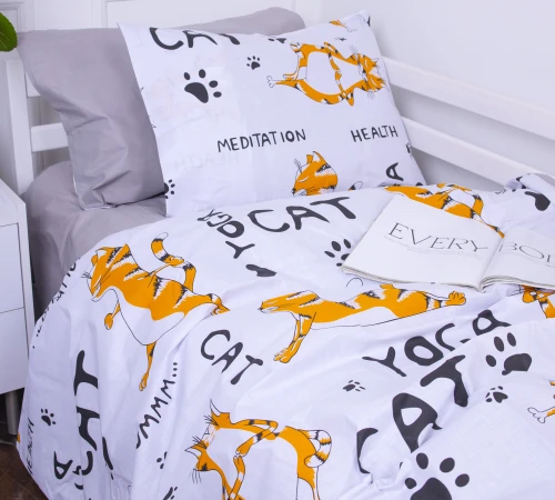 Підліткова постільна білизна Бязь Kids Time 17-0627 Yoga Cat Grey - 2