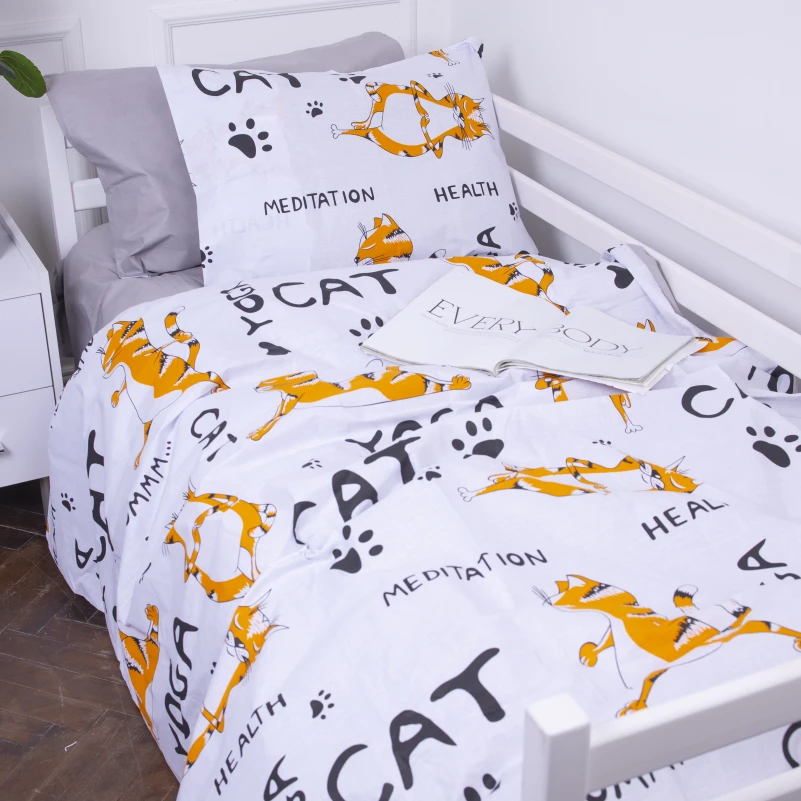 Підліткова постільна білизна Бязь Kids Time 17-0627 Yoga Cat Grey - 2