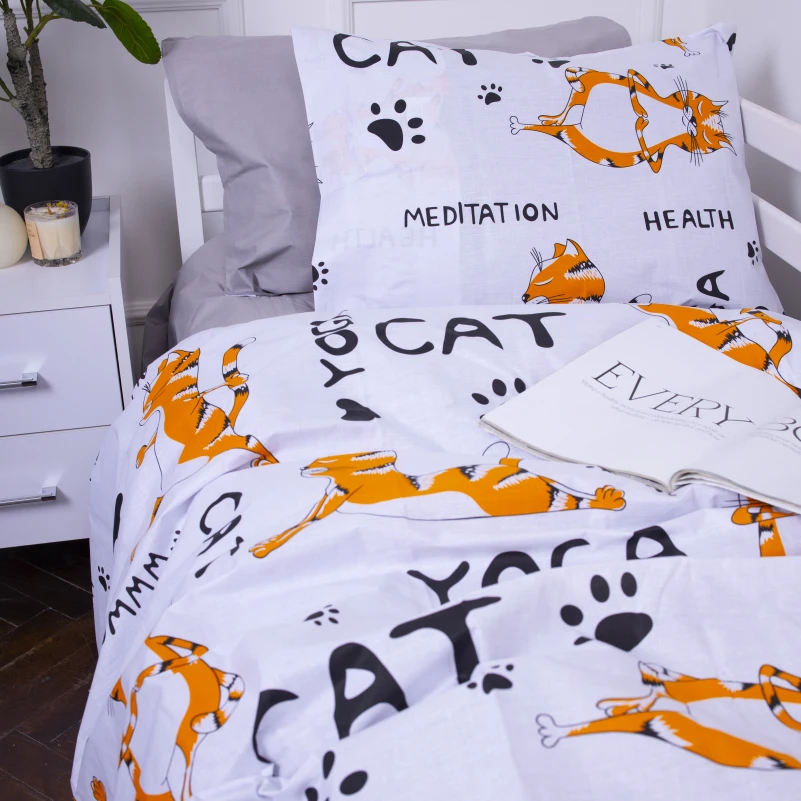 Підліткова постільна білизна Бязь Kids Time 17-0627 Yoga Cat Grey - 3