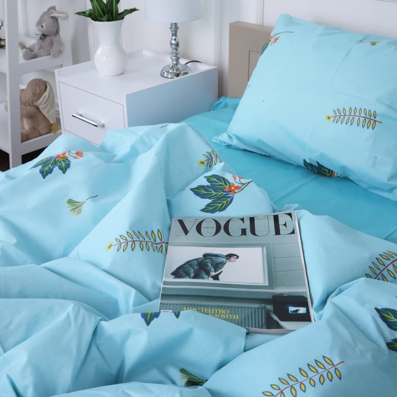 Комплект постільної білизни Бязь 17-4736 Green leaves - 2