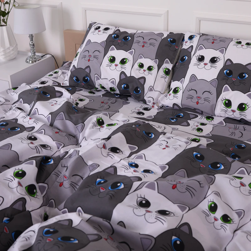 Комплект постільної білизни Бязь 17-0635 Кіт Батон Сірий - 1