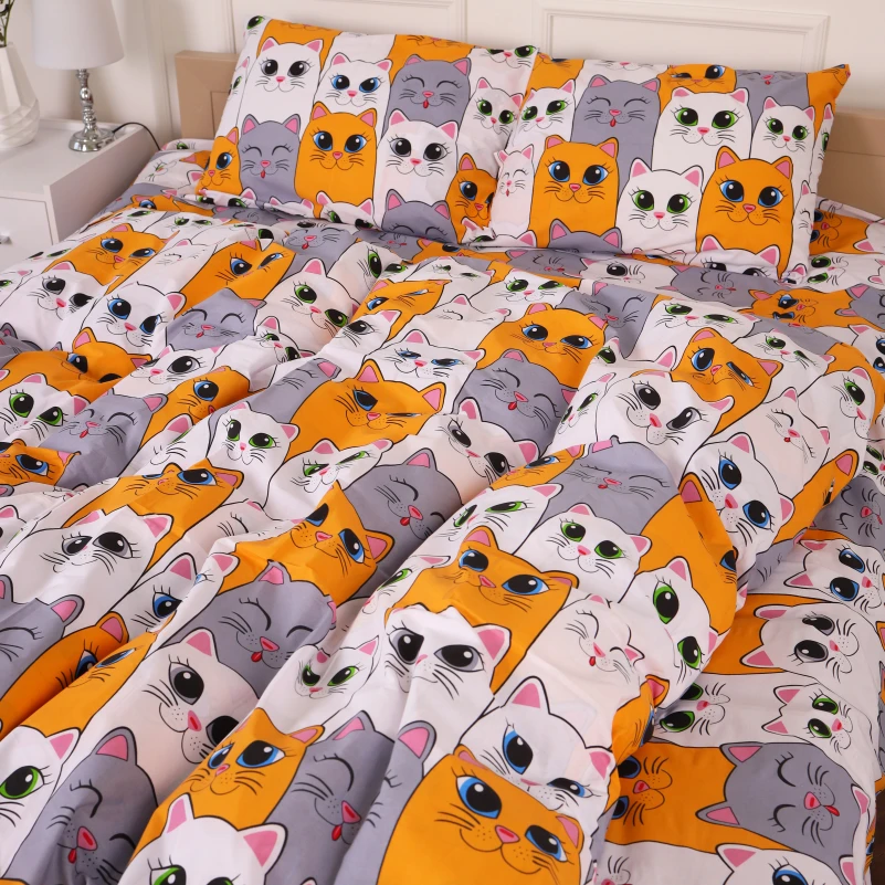 Комплект постільної білизни Бязь 17-0636 Кіт батон Помаранчевий