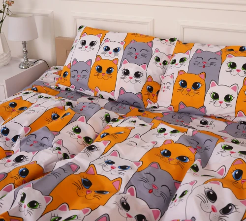 Комплект постільної білизни Бязь 17-0636 Кіт батон Помаранчевий - 2