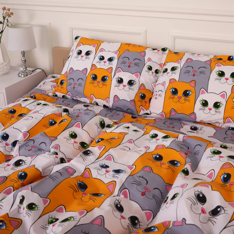 Комплект постільної білизни Бязь 17-0636 Кіт батон Помаранчевий - 1