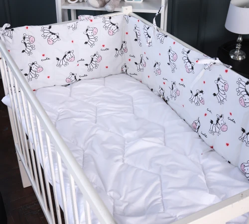 Сплошной бортик в кроватку Kids Time 20-0040 Cute white zebra