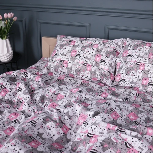 Комплект постельного белья Бязь 17-0670 GrayPink Kitties