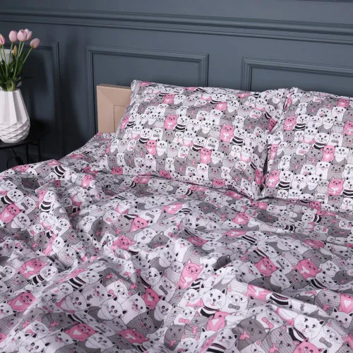 Комплект постельного белья Бязь 17-0670 GrayPink Kitties - 2