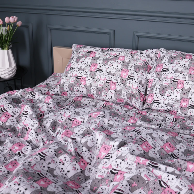 Наволочка Бязь 17-0670 GrayPink Kitties - 2