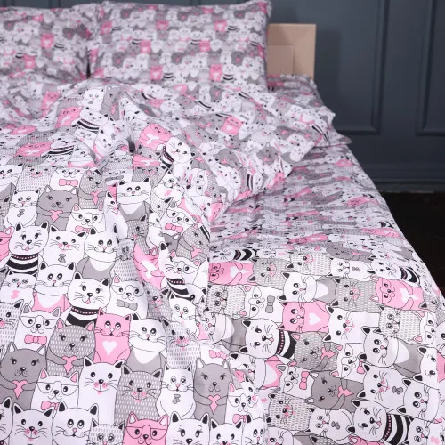 Простирадло Бязь 17-0670 GrayPink Kitties