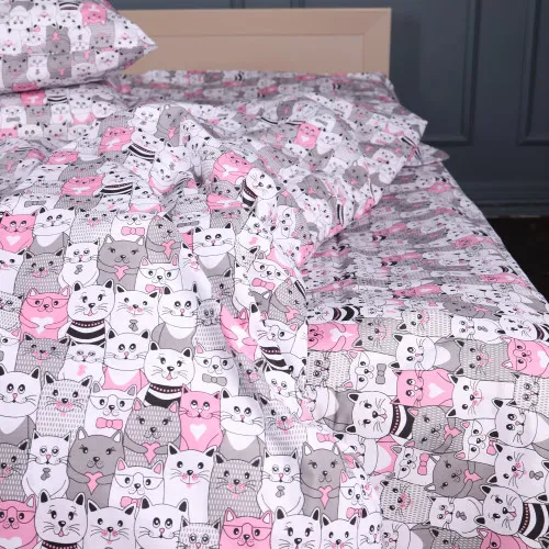 Простынь Ranforce Elite 17-0670 GrayPink Kitties