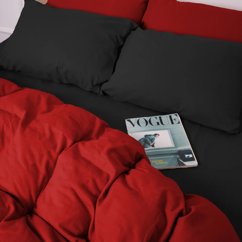 Комплект постільної білизни Фланель 002-009 "Black/Red" - 4