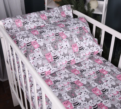 Простынь Бязь Kids Time 17-0670 GrayPink Kitties