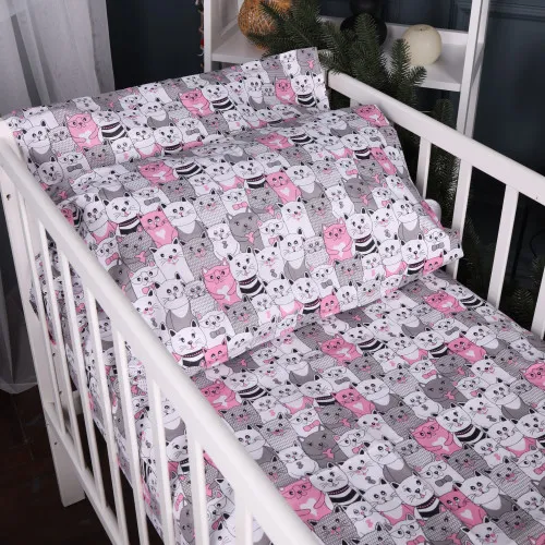Простынь на резинке (бязь) Kids Time 17-0670 GrayPink Kitties - высота 10 см
