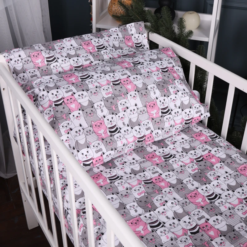 Простынь Бязь Kids Time 17-0670 GrayPink Kitties