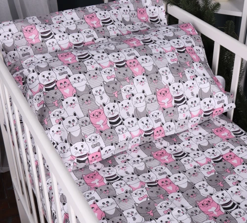 Простынь Бязь Kids Time 17-0670 GrayPink Kitties - 2