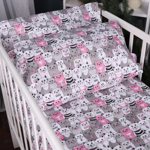 Простынь на резинке (бязь) Kids Time 17-0670 GrayPink Kitties - высота 10 см - 2