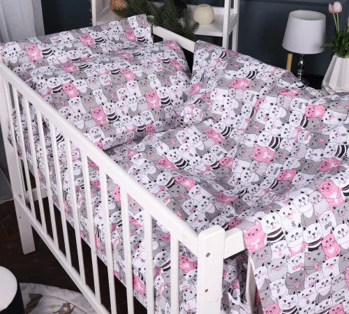 Комплект постільної білизни Бязь Kids Time 17-0670 GrayPink Kitties