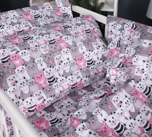Комплект постільної білизни Бязь Kids Time 17-0670 GrayPink Kitties - 2