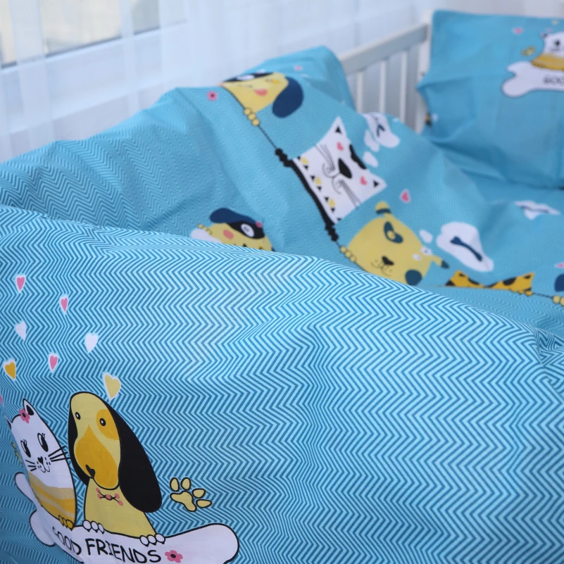 Комплект постільної білизни Дитячий Бязь Kids Time 17-0518 Cat-dog blue - 1
