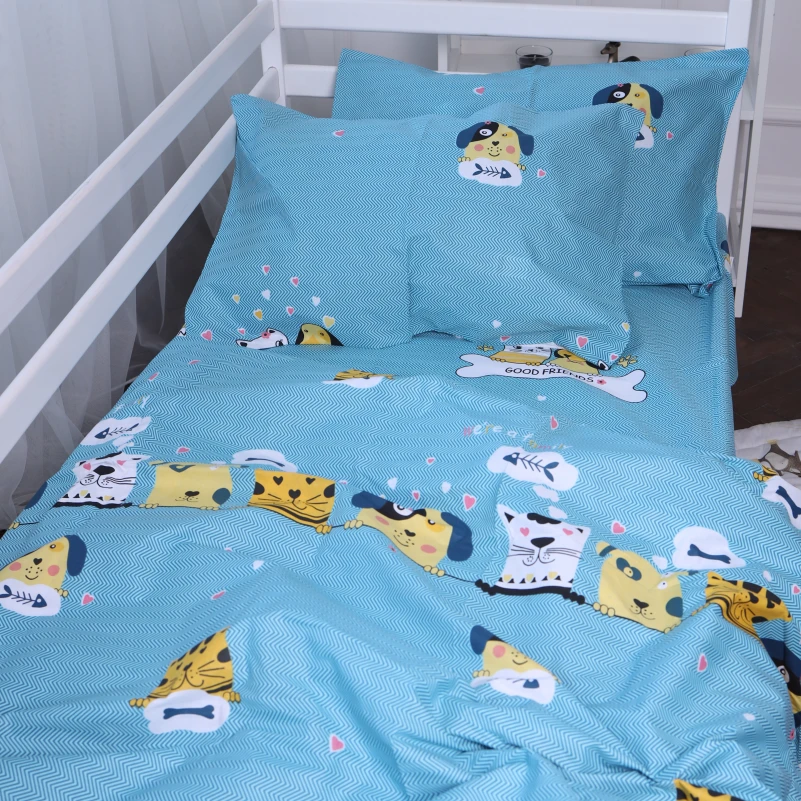 Простынь на резинке (бязь) Kids Time - высота 10 см 17-0518 Cat-dog blue - 2