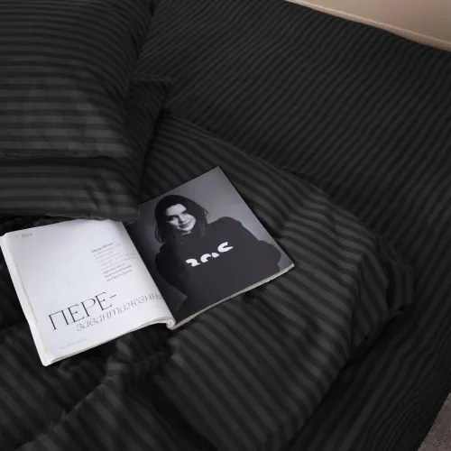 Простирадло на гумці (БЯЗЬ) 17-0611 Stripe Black - высота 25 см (детские 10 см) - 2