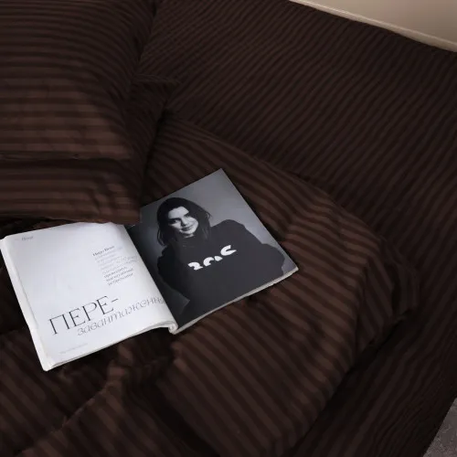 Простирадло на гумці (БЯЗЬ) 17-0617 Stripe Brown - высота 25 см (детские 10 см) - 2