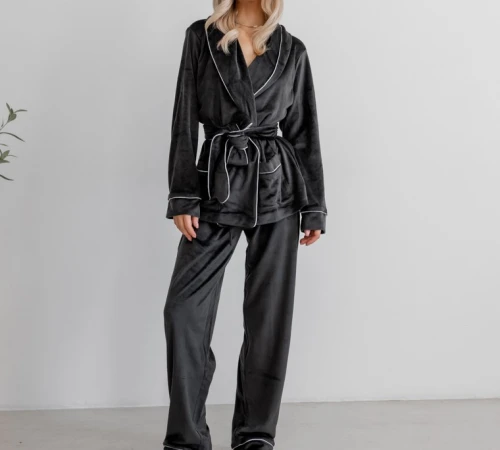 Пижама женская Велюровая "Velor black" на запах