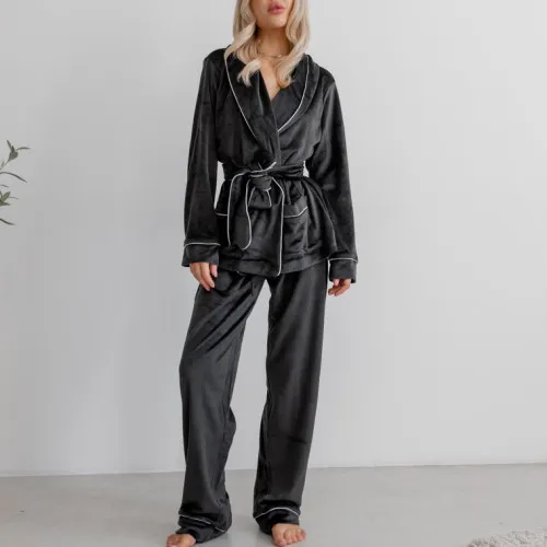 Піжама жіноча Велюрова "Velor black" на запах