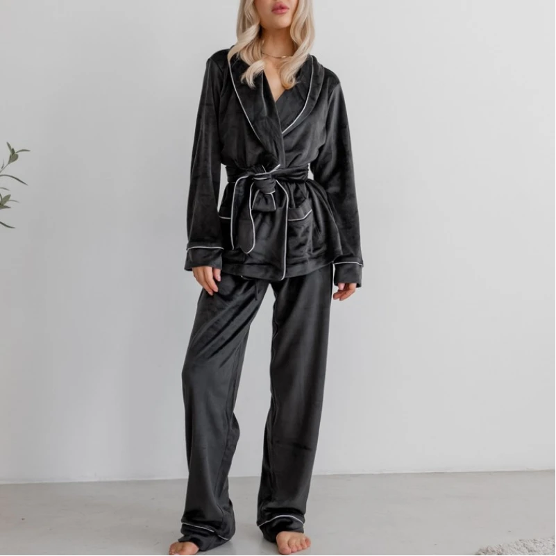 Пижама женская Велюровая "Velor black" на запах