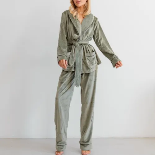Пижама женская Велюровая "Velor olive" на запах