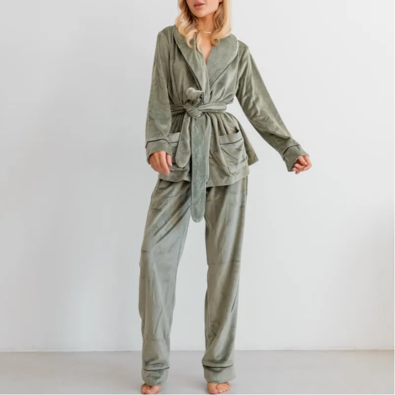 Пижама женская Велюровая "Velor olive" на запах