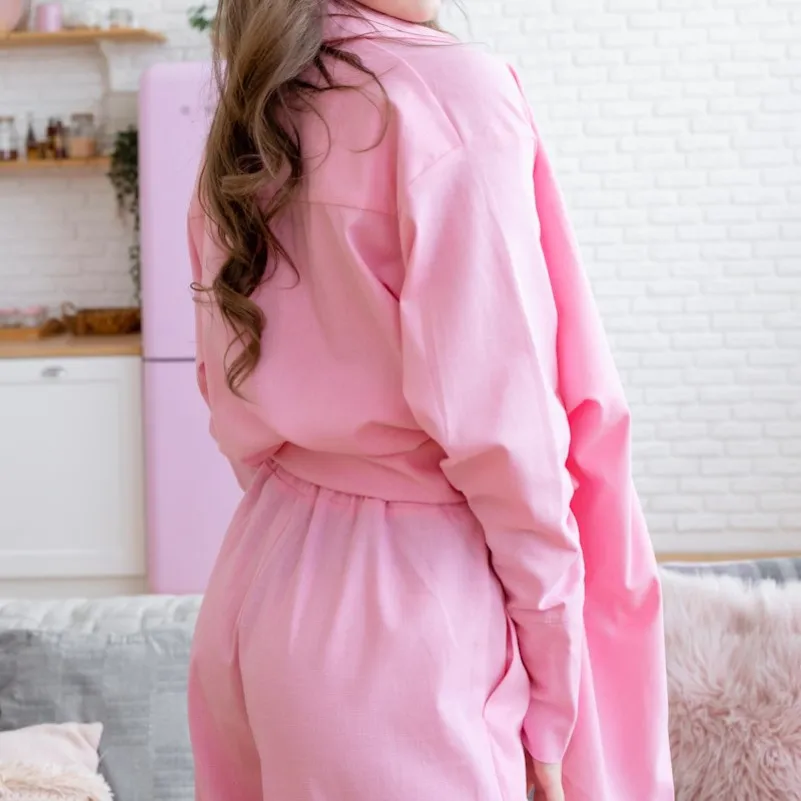 Женский домашний костюм Лен "Alessia" pink - 4