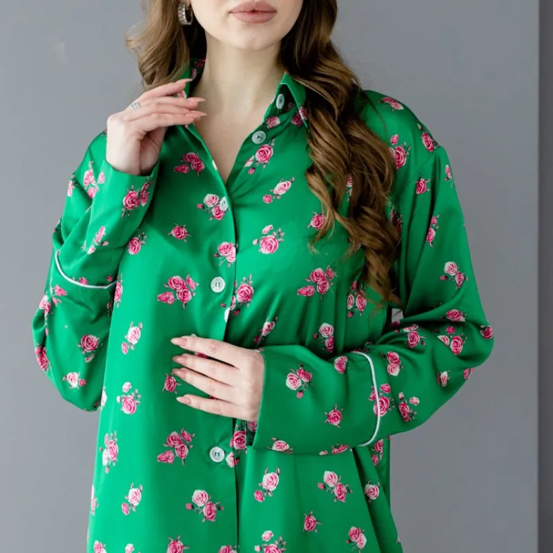 Пижама женская шелк "Armani Premium green" - 1