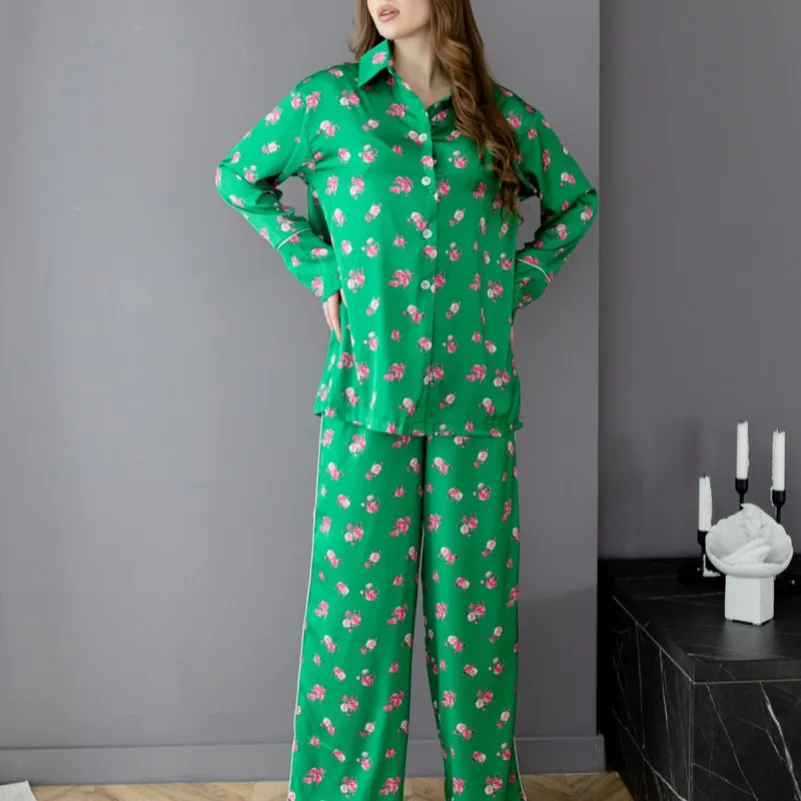 Пижама женская шелк "Armani Premium green" - 4