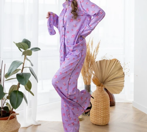 Пижама женская шелк "Armani Premium lavender" - 2