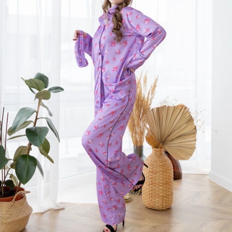 Пижама женская шелк "Armani Premium lavender" - 1